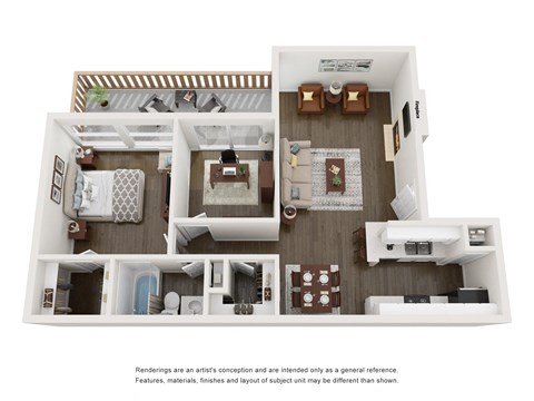 Floor plan for 1 bed, 1 bath, 746 sqft